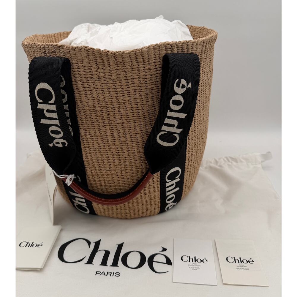 BRAND NEW CHLOE RAFFIA STRAW BASKET LARGE WOODY TOTE BAG NWT AUTHENTIC! - Picture 6 of 15